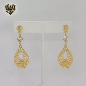 (1-1244-5) Gold Laminate - Flower Long Earrings - BGF