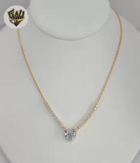 (1-6395-1) Gold Laminate - Box Link Zircon Heart Necklace - 16 - BGF