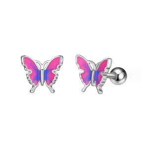 14k Gold Plated  Pink and Blue Enamelled Butterflies Baby Children Screw Back Earrings