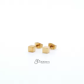 18K Gold IP Stainless Steel Cube Stud Earrings-3mm | 4mm