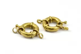 19mm Spring Ring Clasps, 6 Raw Brass Round Spring Ring Clasps with 2 Loops (19mm) BS 2362