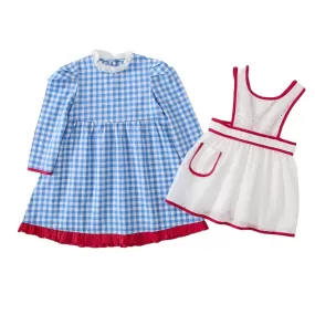 2 Pieces Set Baby Kid Girls Checked Lace Dresses And Embroidered Others accessories