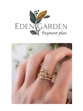 3 instalments payment plan: Bridal ring set with rose flower and diamonds / Blooming Rose