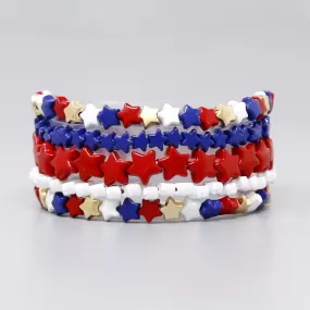 4th Of July Star Beaded Stretch Bracelet Set