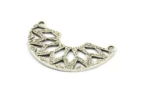 Antique Silver Ethnic Pendant, 1 Antique Silver Plated Semi Circle Pendants with 2 Loops (37x23x14x1 mm) N0122 H0232