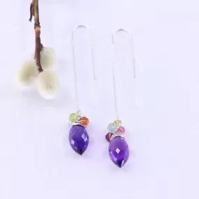 Beatrix - Amethyst Quartz Multi-Gemstone Silver Thread Earrings