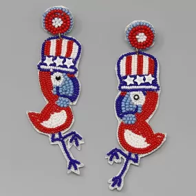 Bird Patriotic Seed Beaded Earrings