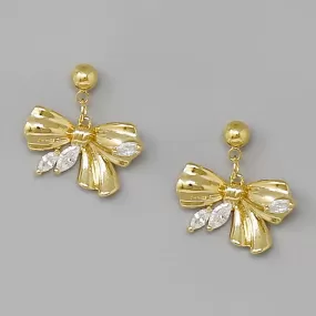 Bow CZ Detail Drop Earrings