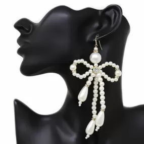 Bow Pearl Beaded Dangle Earrings