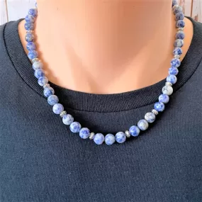 Brazil Sodalite and Silver Mens Beaded Necklace