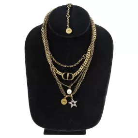 Christian Dior Brass Multi Chain CD Necklace