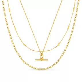 Dainty T-Bar 3-Row Necklace