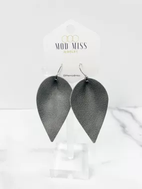 Dumbo Worn Gray Leather Petal Earrings