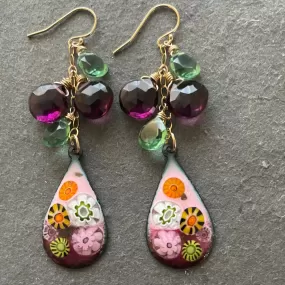 Enamel Millefiori Dangles, OOAK, Plum