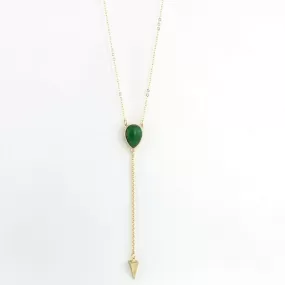 Green Natural Stone and Gold Arrow Head Lariat Necklace