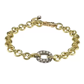 Handmade Oval Chain Bracelet with Blackened Pave Diamond Center Link