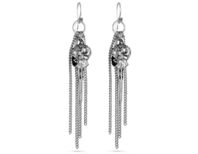 Hummingbird Skull Tassel Earrings - Silver