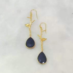 Ibon on Branches with Blue Sapphire Double Drop Earrings