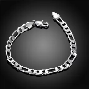 Men's 925 Sterling Silver 5mm Figaro Link Chain Bracelet 7.5 to 9 inch