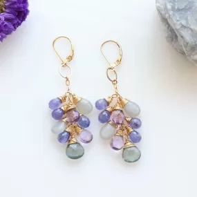 Murasaki - Multi Gemstone Gold Cluster Drop Earrings