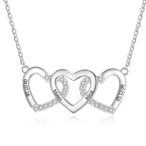 Personalized Engraved 3 Names Heart Necklace