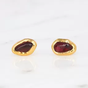 Raw Garnet Stud Earrings in Yellow Gold