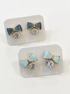 Ribbon Bow with Cubic Zirconia Stud Earrings