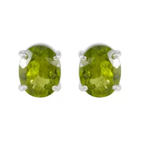 Riyo Comely Sterling Silver Earring For Femme Peridot Earring Bezel Setting Green Earring Stud Earring