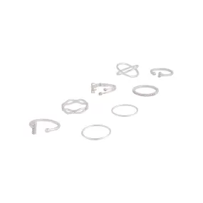 Silver Diamante Fine Mix Ring 8-Pack