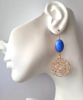 Sinamay with Blue Jade Drop Earrings