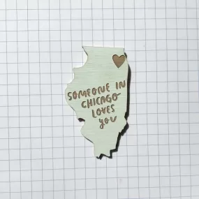 Someone in Chicago Loves You Engraved Wood Magnet in Seafoam