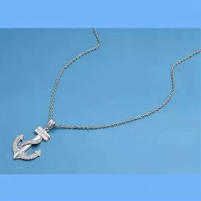 Sterling Silver and CZ Stone Anchor Charm Necklace