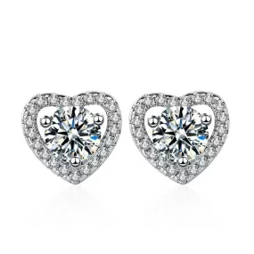 Sterling Silver Four Claw Heart Moissanite Stud Earrings