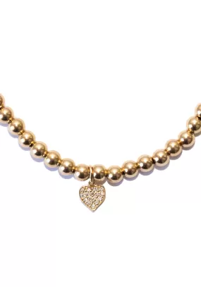 Sydney Evan 14KYG Diamond Heart Charm Gold Bead Bracelet